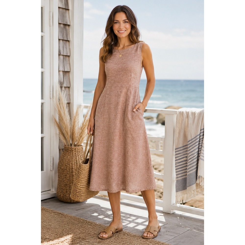 Pure J. Jill 100% Linen Sleeveless Maxi Dress Petite Small Terracotta Pockets